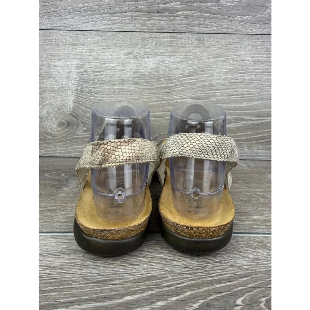 Naot Rebecca Women’s Sz 9/EU 40 Metallic Beige Snakeskin Print Leather Sandal